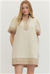 Ladies Puff Sleeve Mini Dress by Entro-Oatmeal