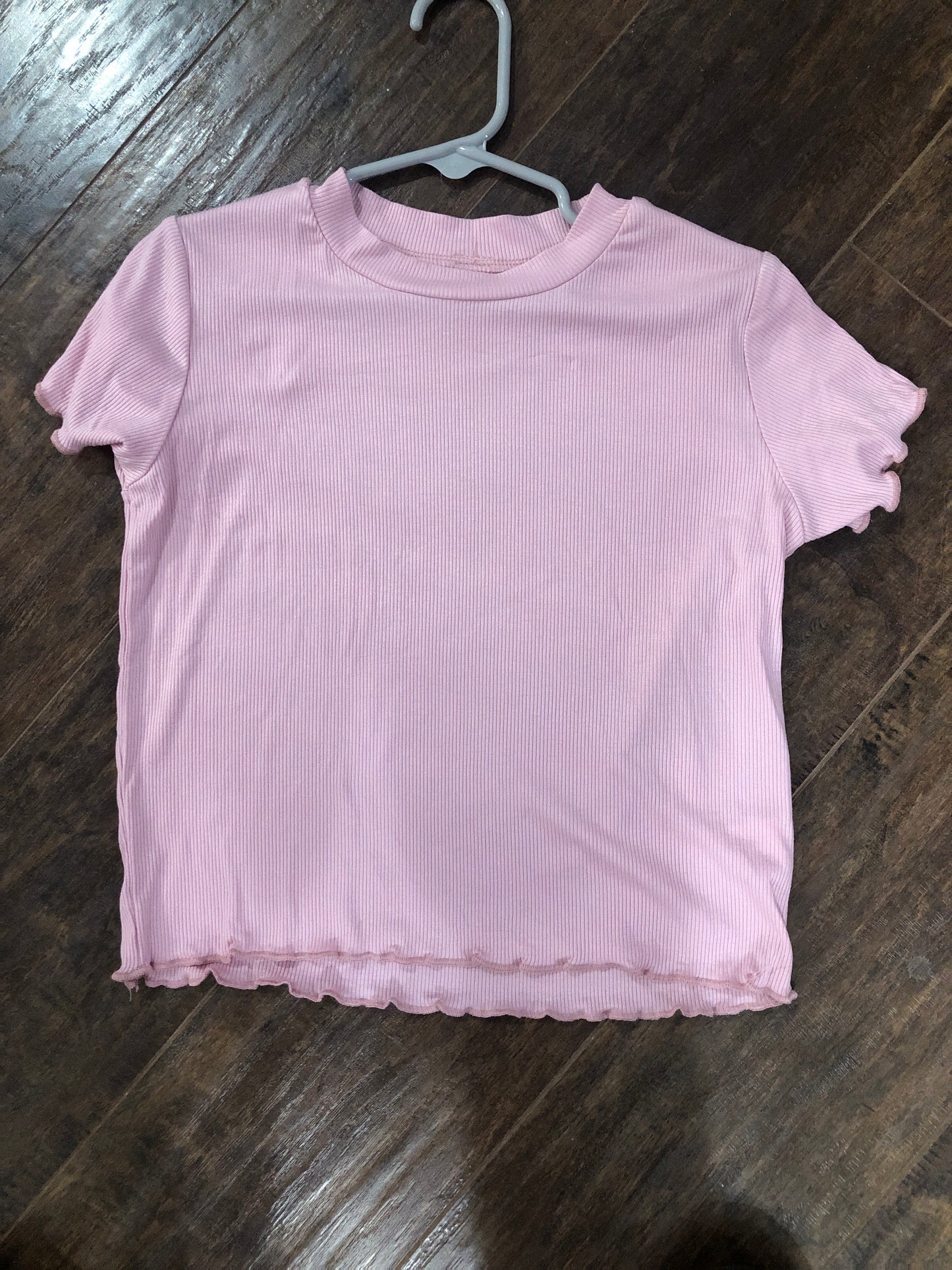 Girls Pink Ribbed Top with Lettuce Edging