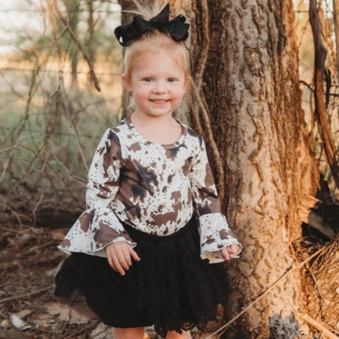 Girls Brown Cowprint Bell Sleeve Shirt by Shea Baby