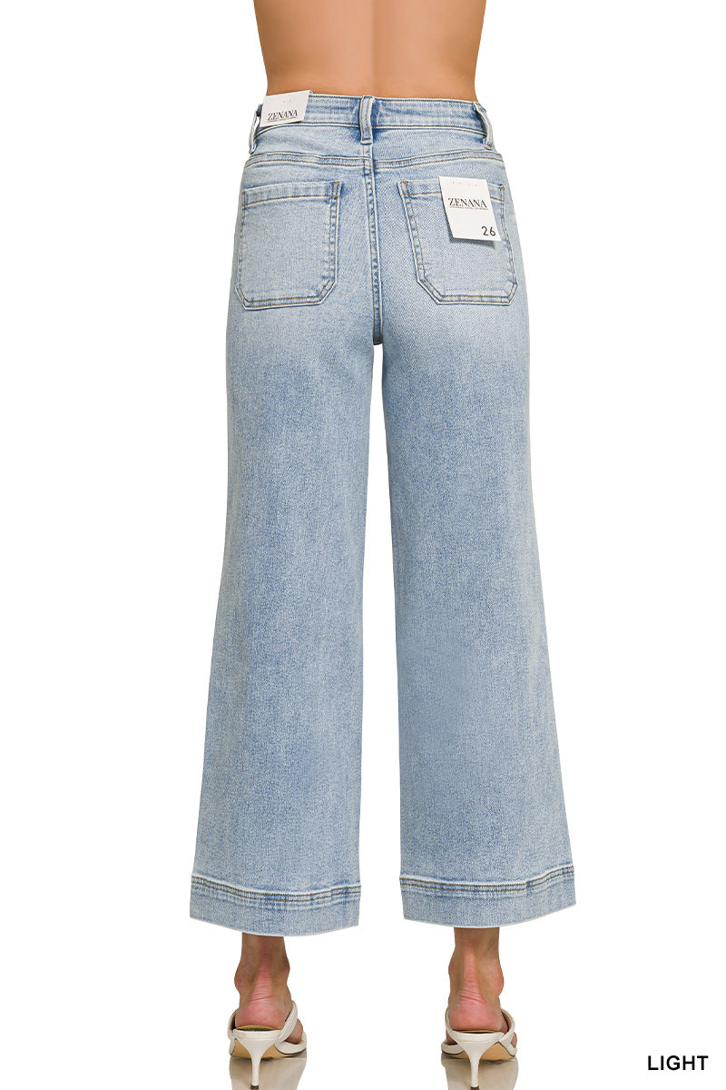 Ladies High Rise Wide Leg Pintuck Denim Pants