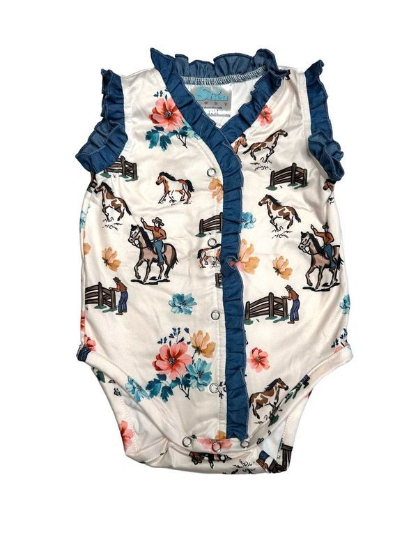 Girls Ranch Hand Denim Onesie by Shea Baby