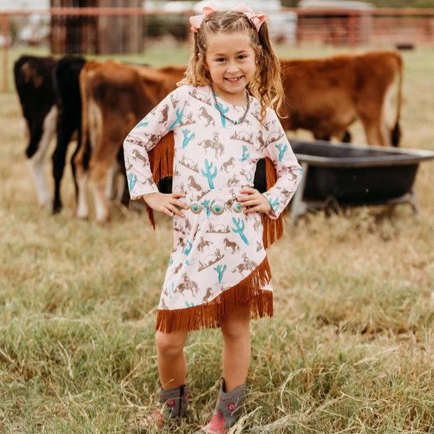 Girls Pink Gettin' Western Fringe Skirt by Shea Baby