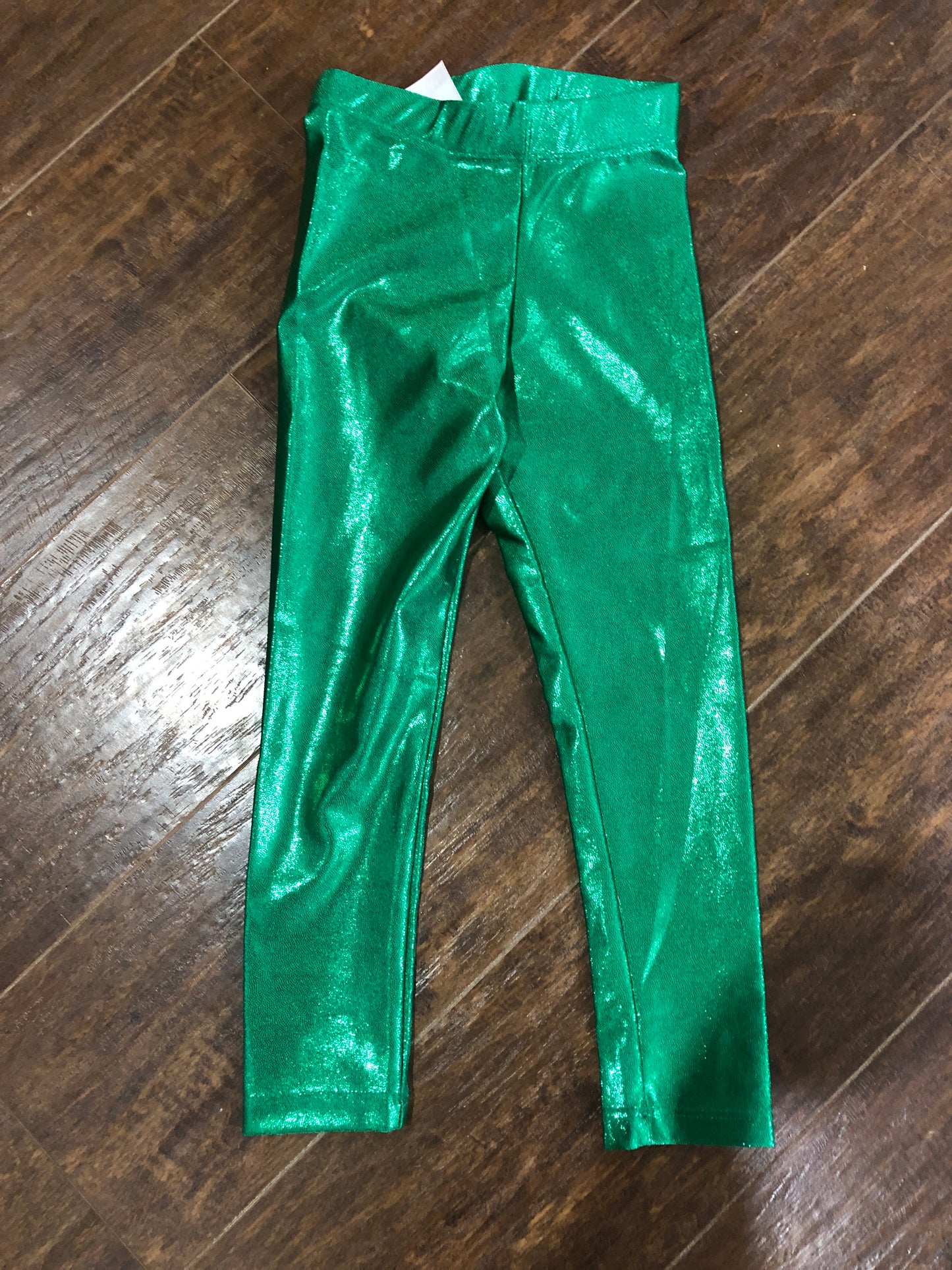 Girls Green Metallic Leggings by Azarhia