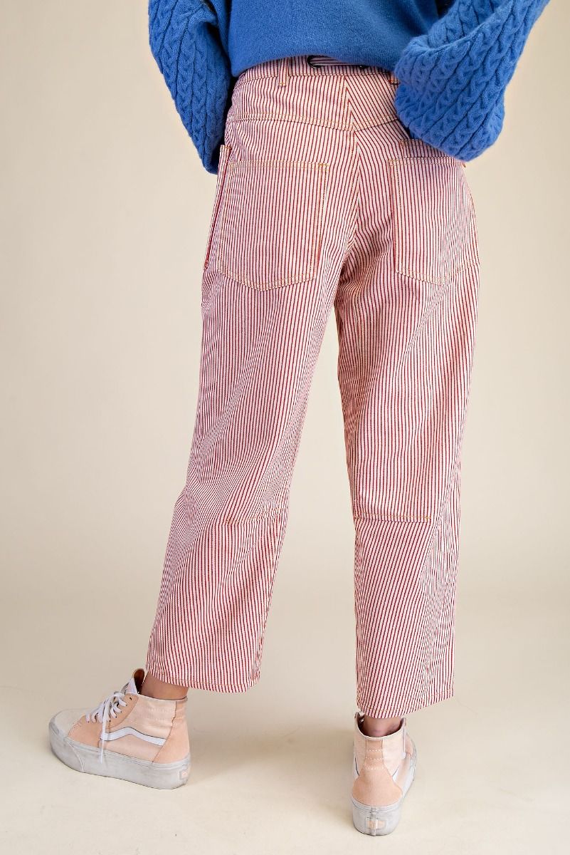 Ladies Easel Striped Washed Twill Low Slug Jeans - Red