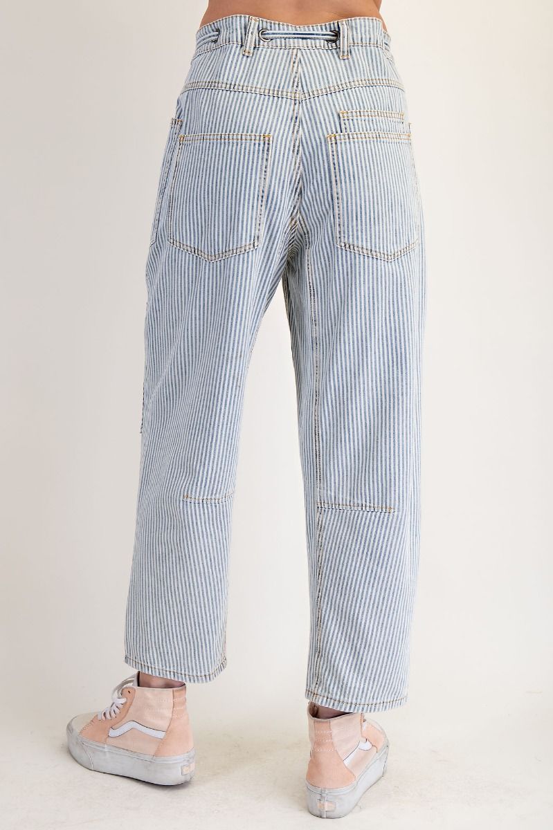 Ladies Easel Striped Washed Twill Low Slug Jeans - Washed Denim