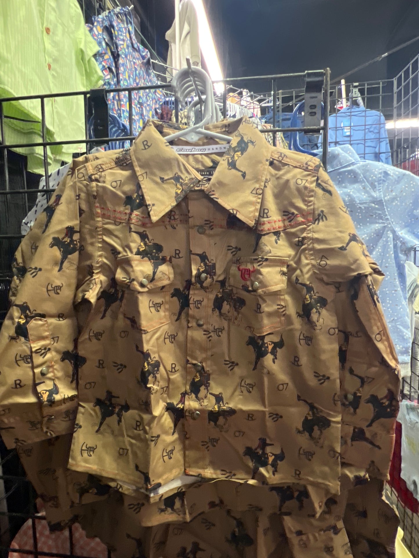 Boys Brown Vintage Bronc L/S Print Shirt by Cowboy Hardware