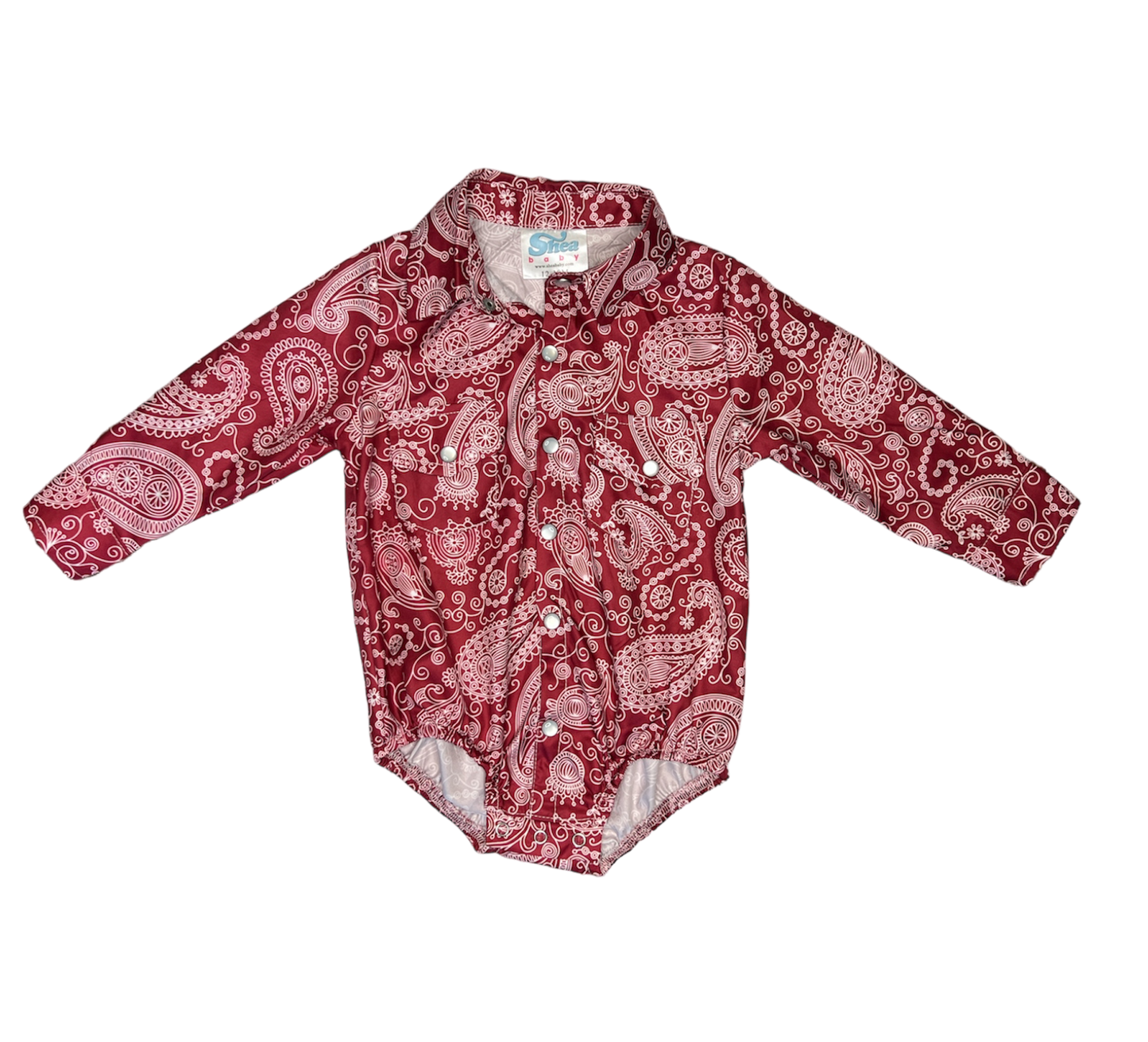 Boys Maroon Paisley Pearl Snap Onesie/Shirt by Shea Baby
