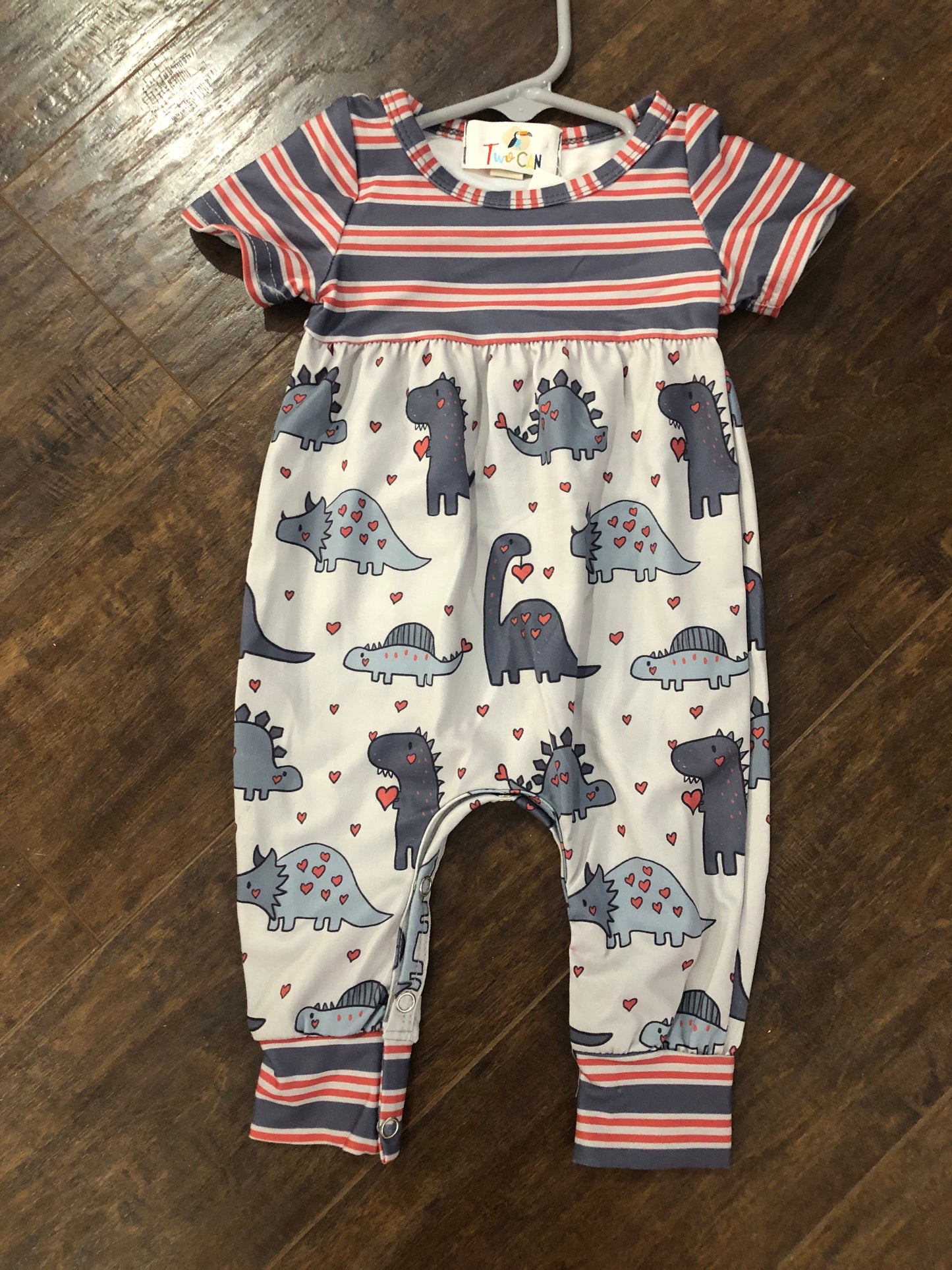 Girls Dinosaur Print S/S Long Romper by TwoCan