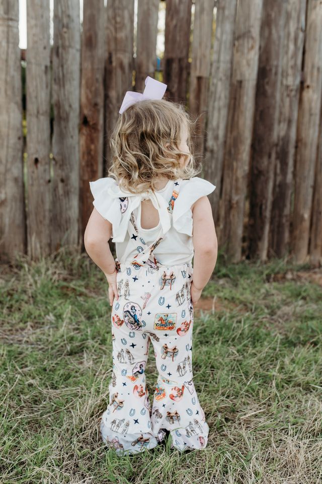 Girls Pink Vintage Cowgirl Bell Overalls by Shea Baby