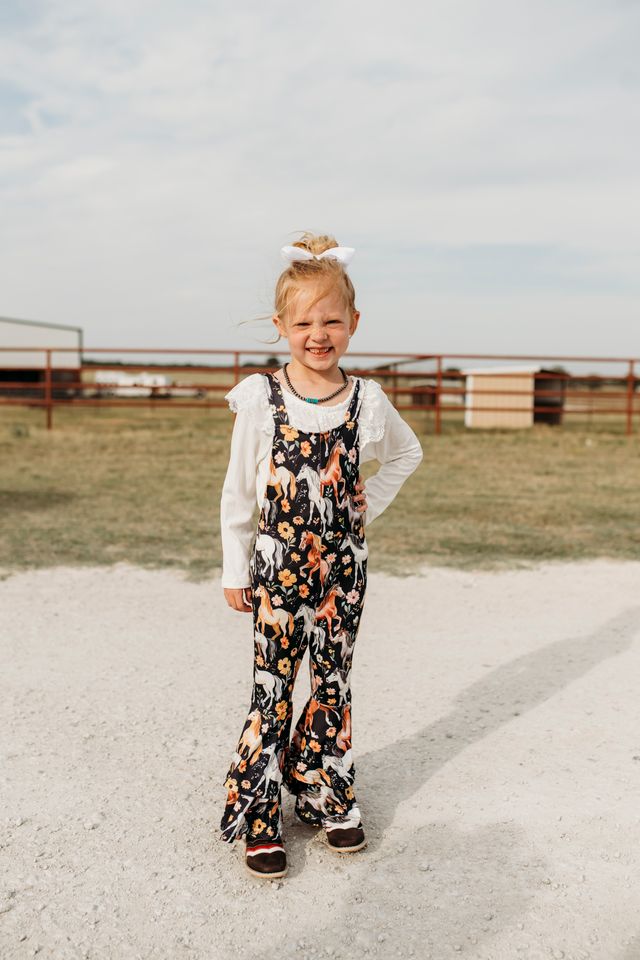 Girls Horsing Around Bell Overalls by Shea Baby