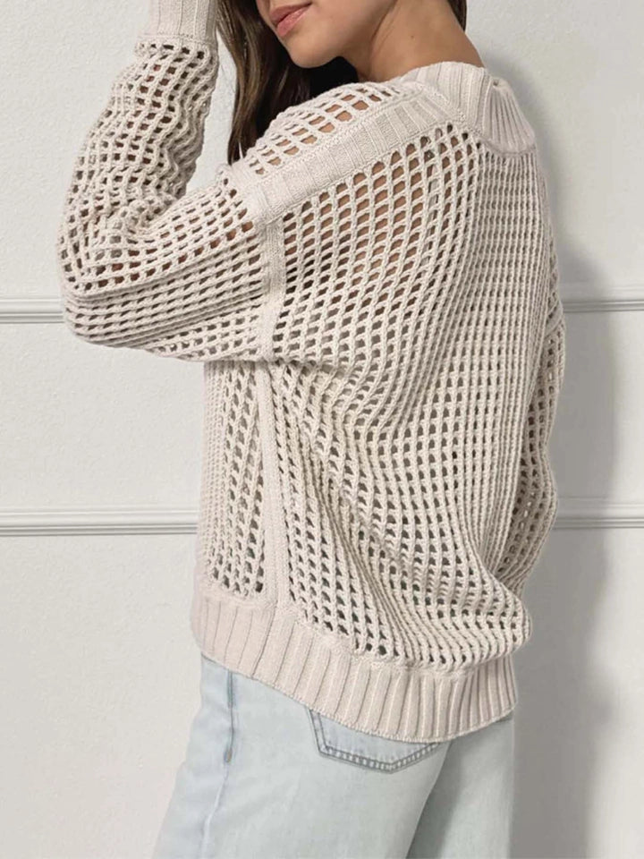 Ladies Zipper Half Open Hollow Long Sleeve Top
