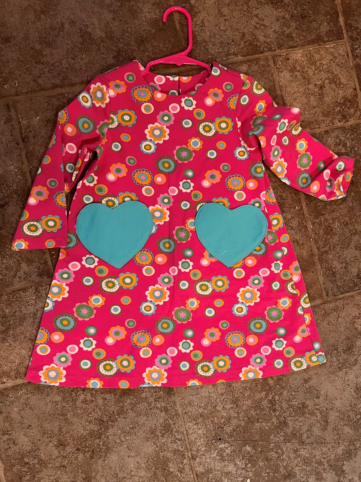 Girls Knit Floral Dress With Heart Pockets by Ladybug Dezignz