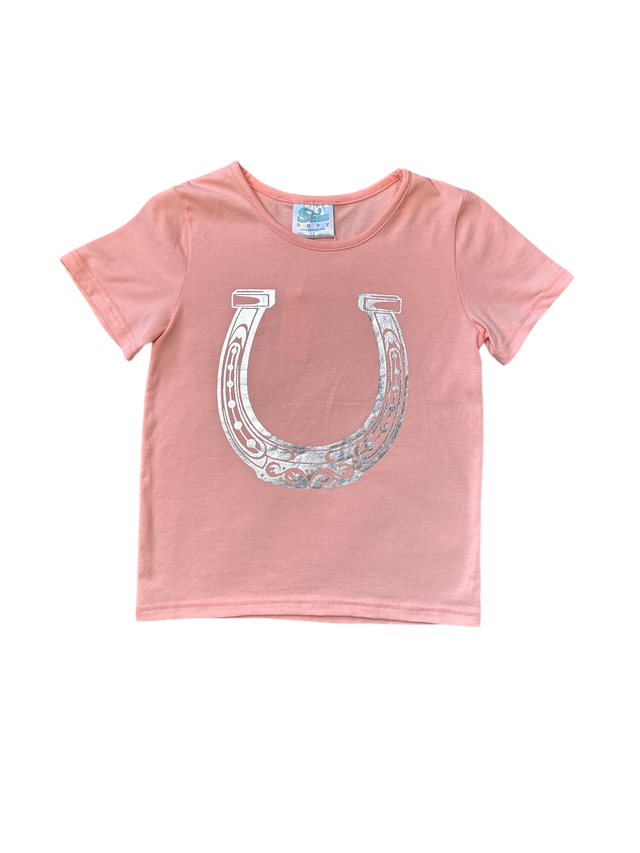 Girls Pink Horseshoe Short Sleeve Tee by Shea Baby