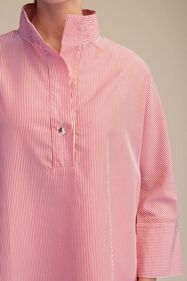 Ladies Stand Neck Dolman Sleeves Shirt-Red