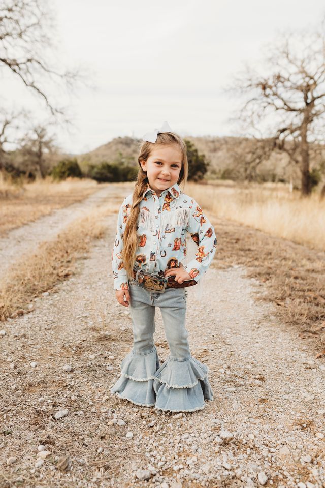 Girls Vintage CG Fringe Pearl Snap Onesie or Shirt by Shea Baby