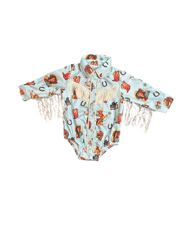 Girls Vintage CG Fringe Pearl Snap Onesie or Shirt by Shea Baby