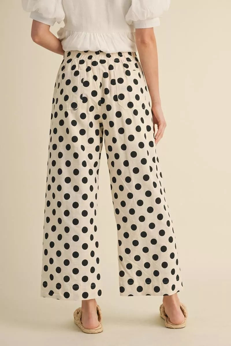 Ladies Poka Dot Print Wide Leg Pants by JODIFL - Black