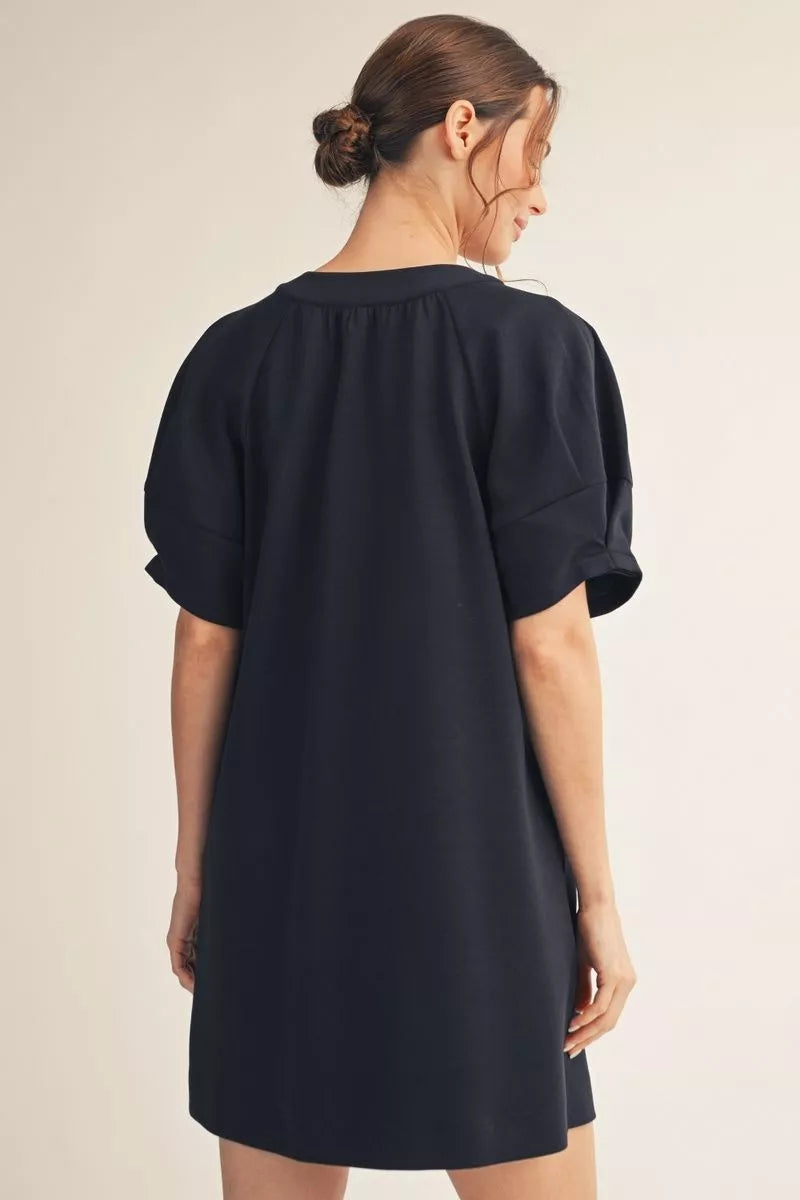 Ladies Drop Shoulder Puff Sleeve Shift Dress by JODIFL - Navy