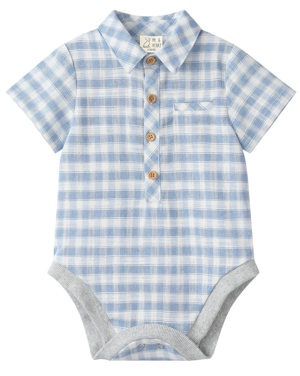 Boys Helford Blue and White Plaid Woven Onesie by Me & Henry
