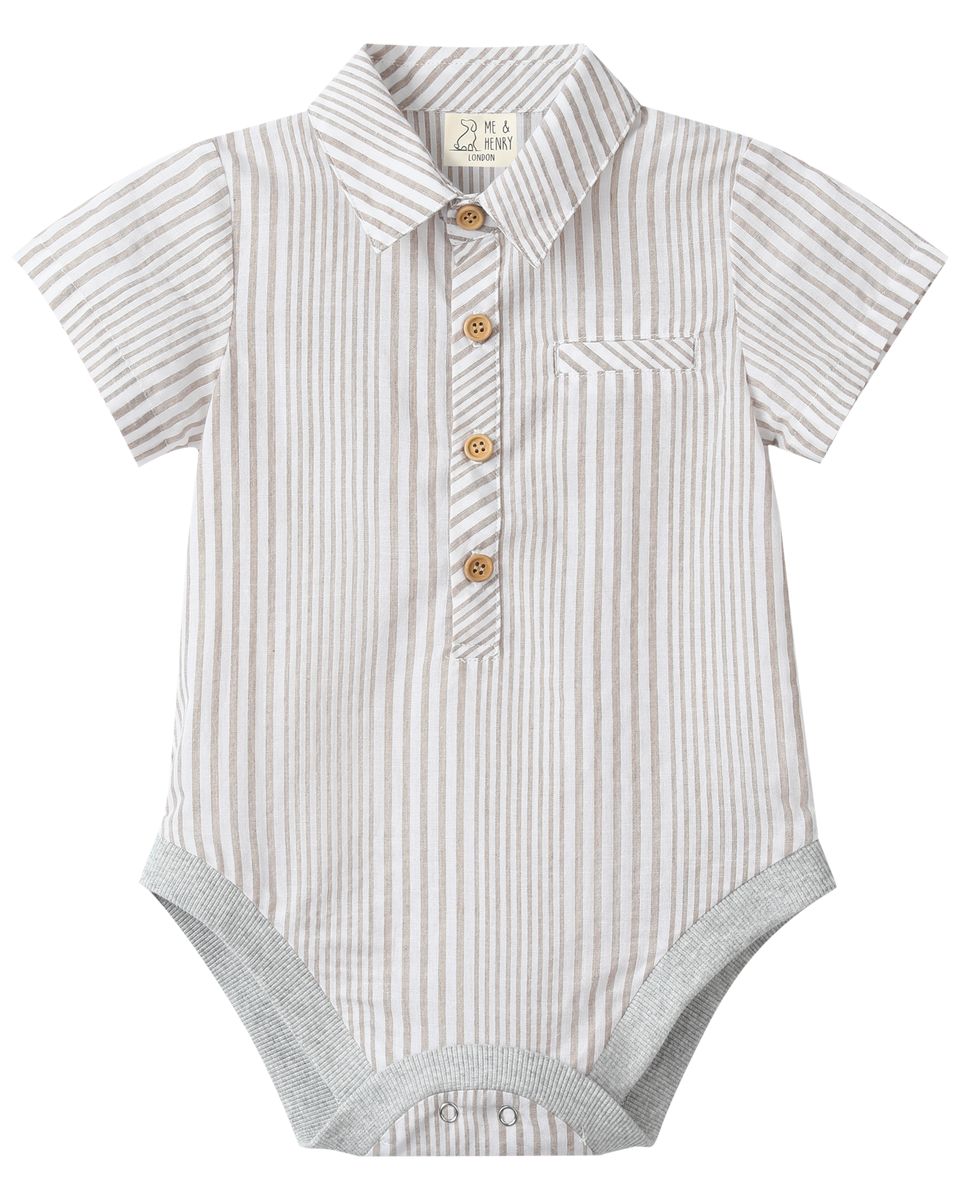 Boys Helford Cream Stripe Woven Onesie by Me & Henry