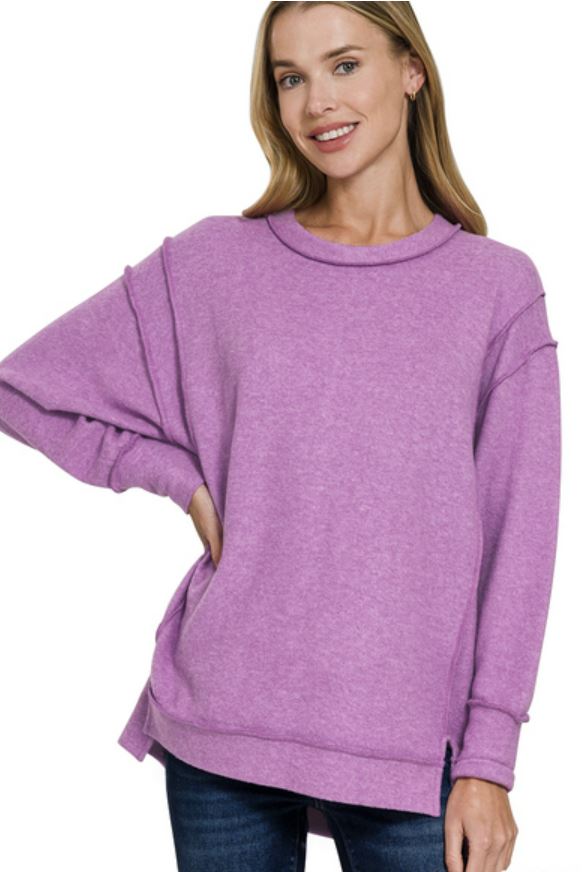 Ladies Zenana Brushed Melange Hacci Oversized Sweater-B Violet
