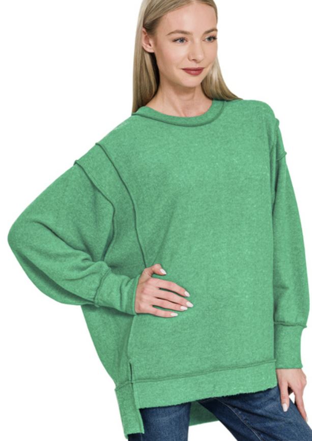 Ladies Zenana Brushed Melange Hacci Oversized Sweater-Forest