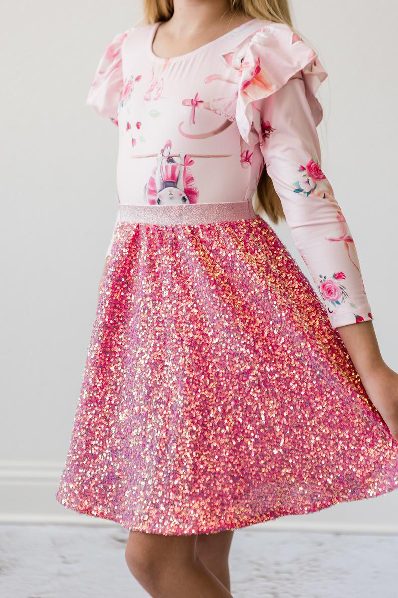 Girls Hot Pink Sequin Twirl Skirt by Mila & Rose