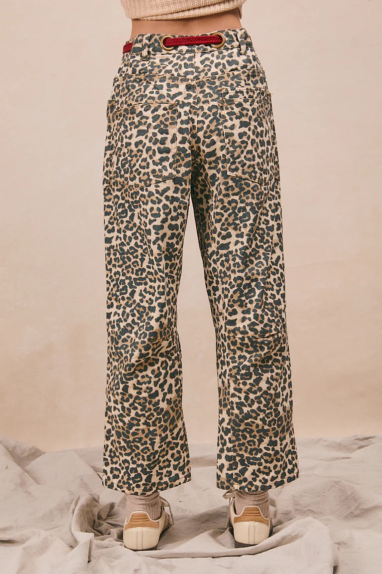 Ladies Bibi Braided Waist Belt Patch Leopard Print Pants - Leopard/Red