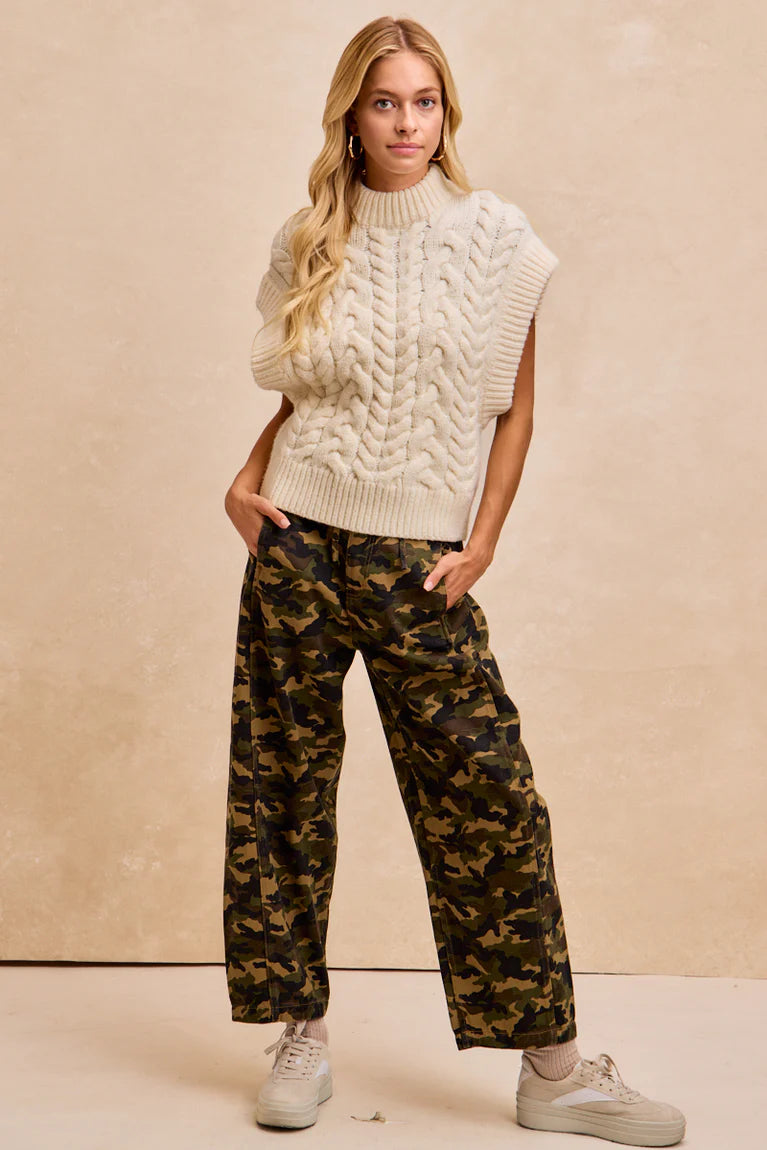 Ladies Bibi Camo Printed High-Waisted Drawstring Pants
