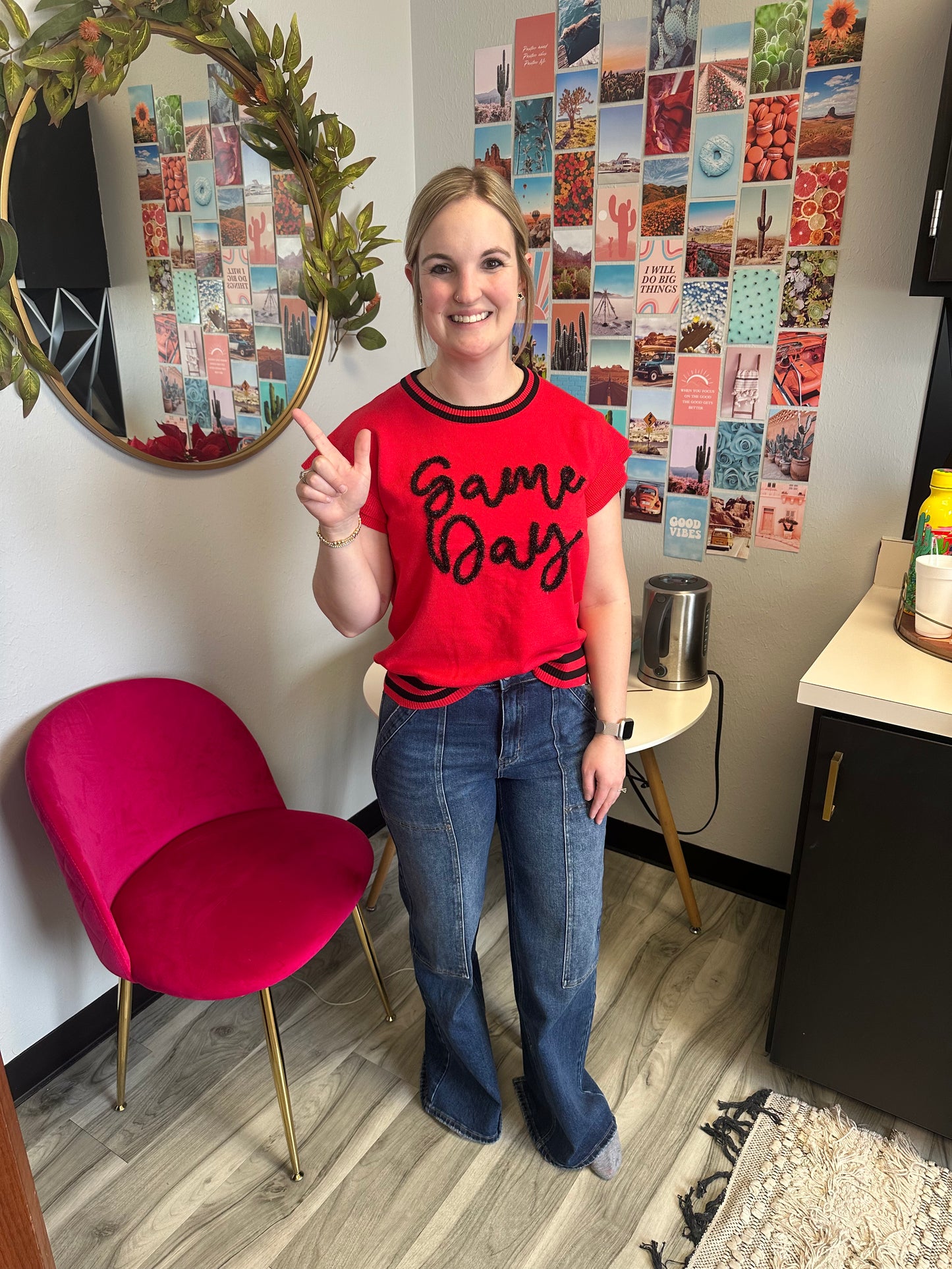 Ladies BAYEAS High Rise Wide Leg Jeans-Deep Sea