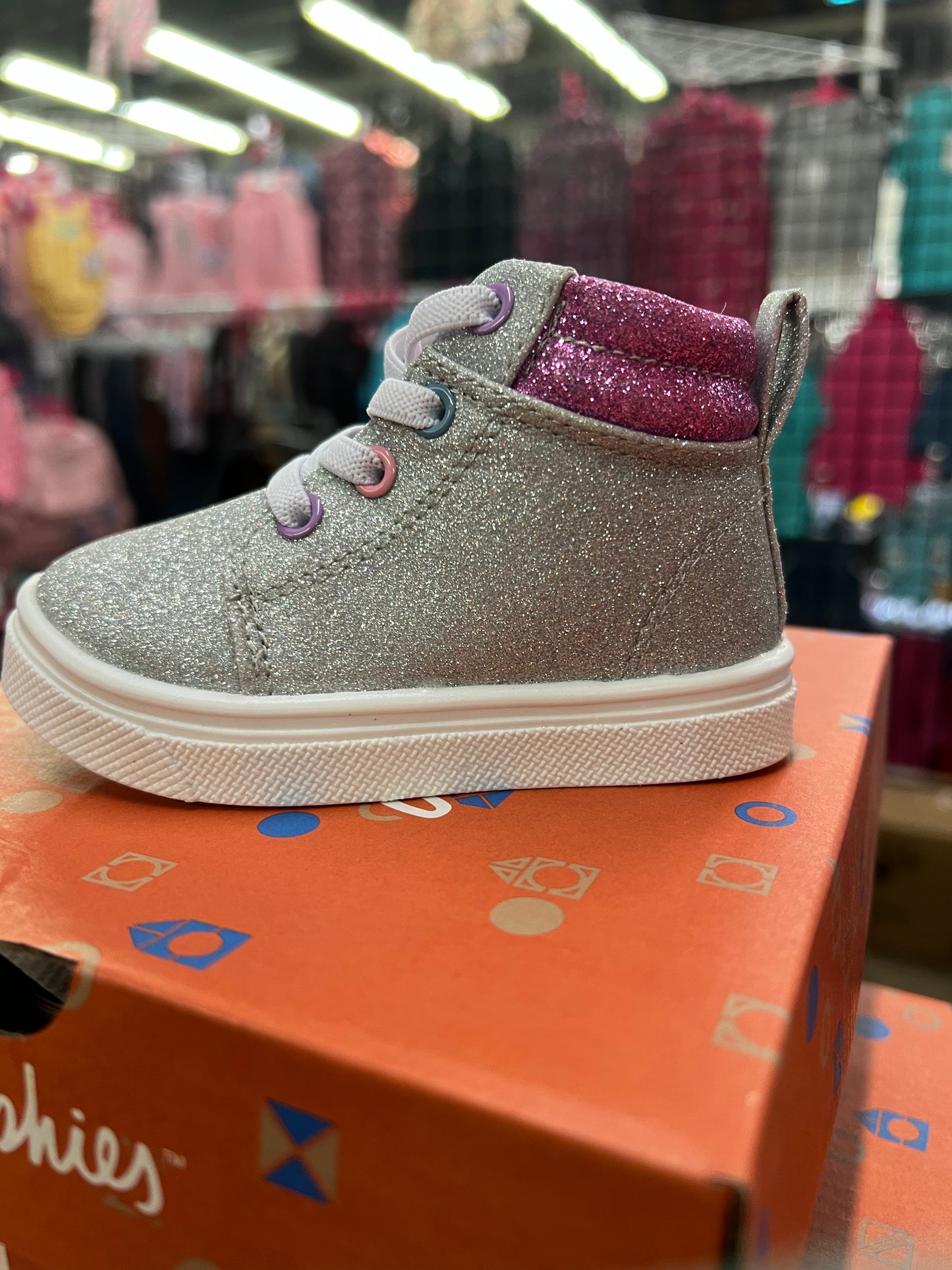 Girls Silver Multi Sam Hightop Shoe by Oomphies