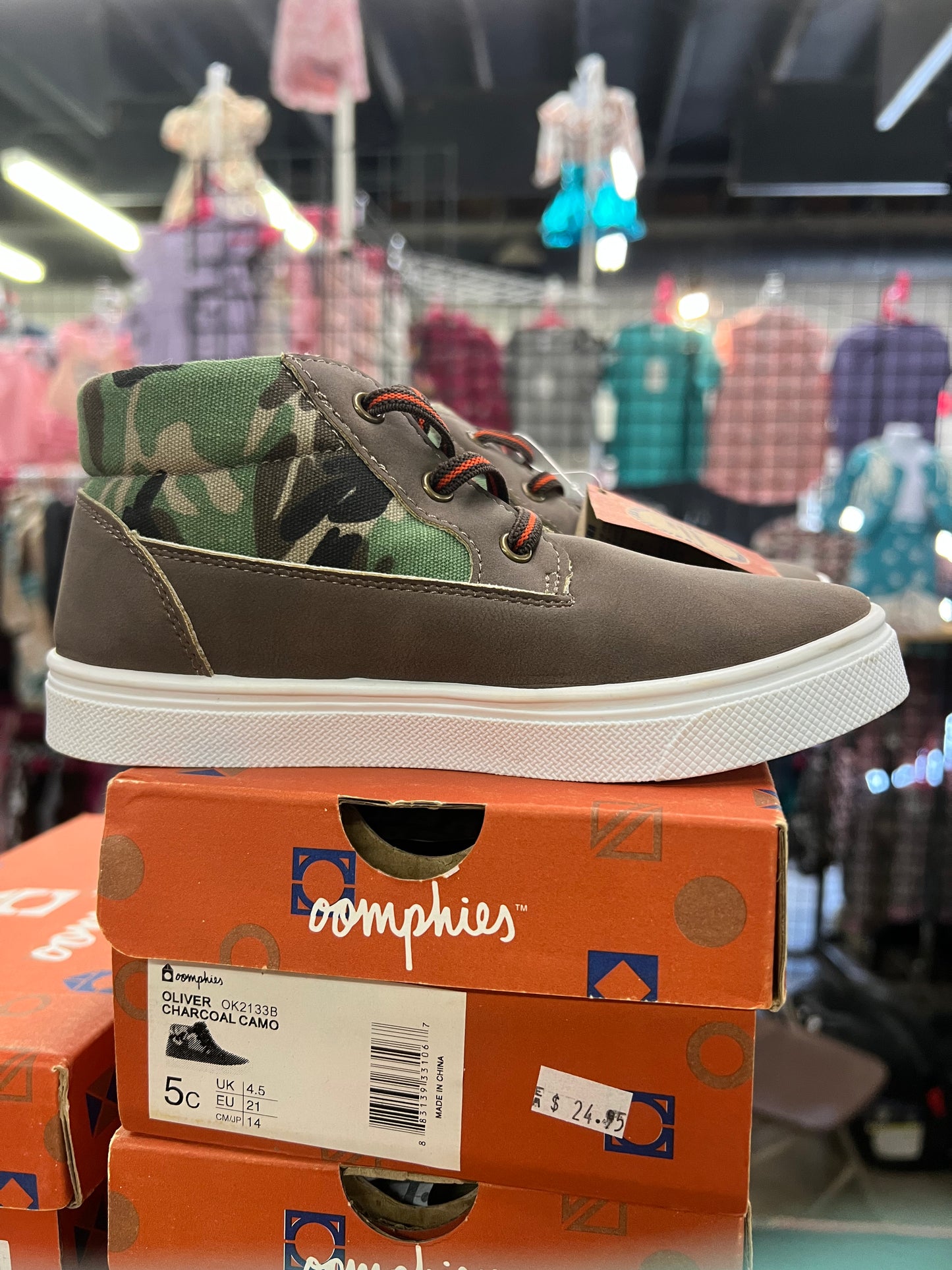 Boys Oliver Charcoal Camo Shoe by Oomphies