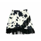Girls Black Cowprint Fringe Skirt by Shea Baby