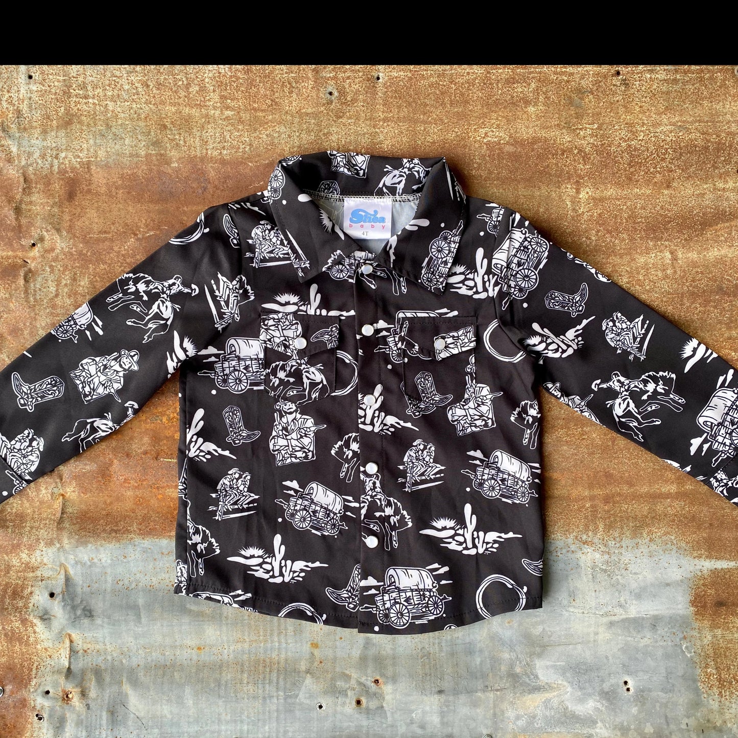 Boys Western Print LS Pearl Snap Shirt by Shea Baby