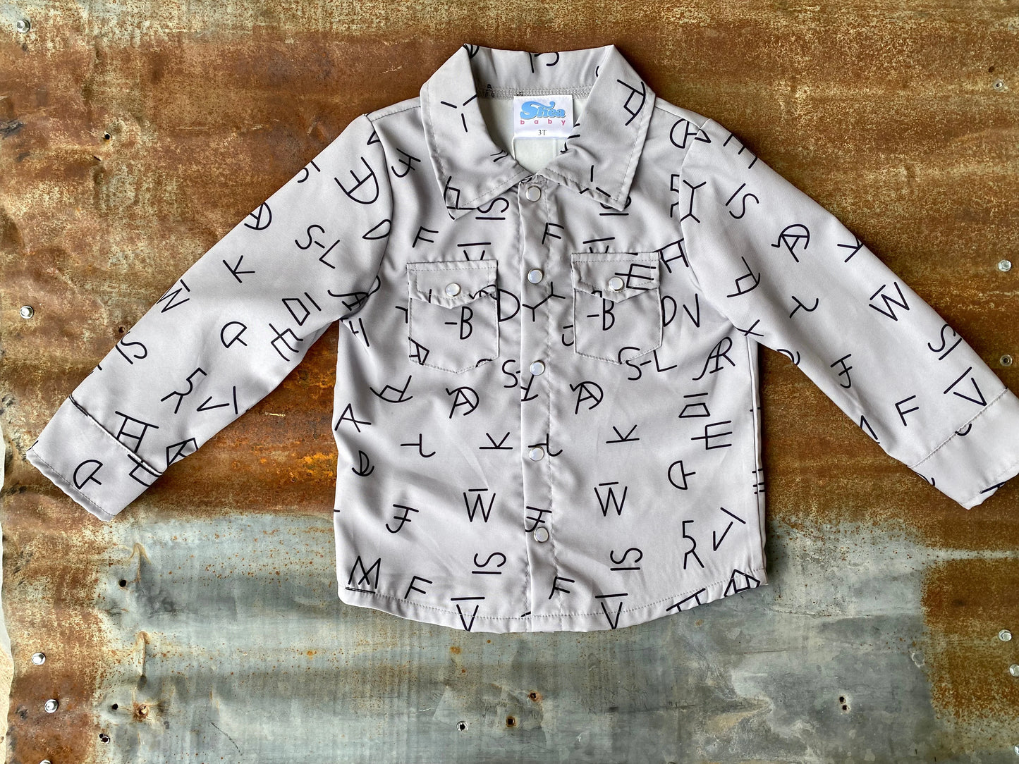 Boys Brand Print L/S Pearl Snap Onesie or Shirt by Shea Baby