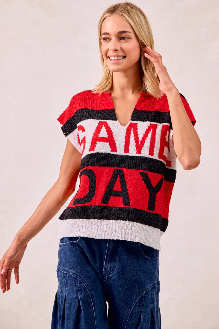 Ladies Bibi Game Day Theme Sleeveless Knit Top - Red/Black