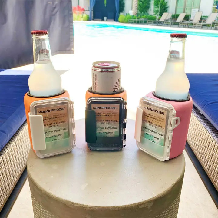 Kangaroozie Koozie with Pocket for Slim Cans-Pink/White
