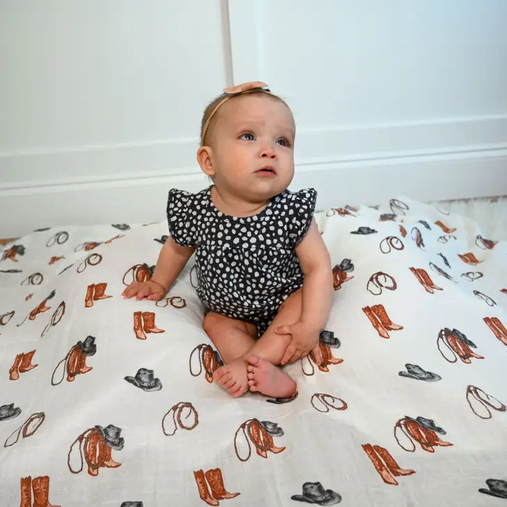 LollyBanks Life Is Better In Boots Muslin Swaddle Blanket