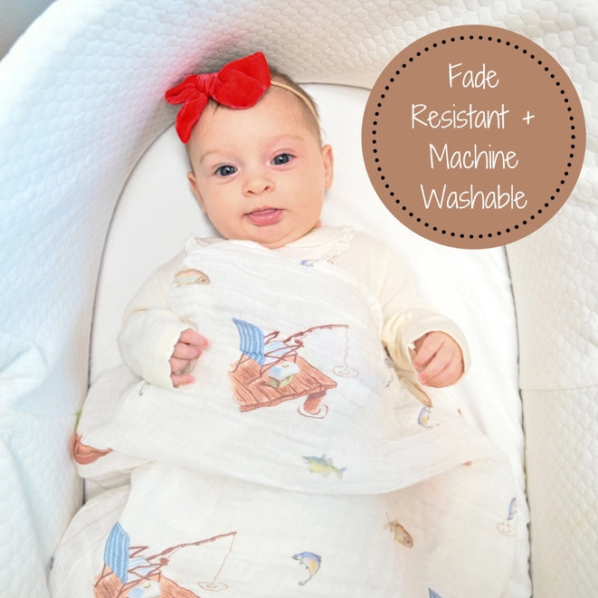 LollyBanks Gone Fishing - Muslin Swaddle Blanket