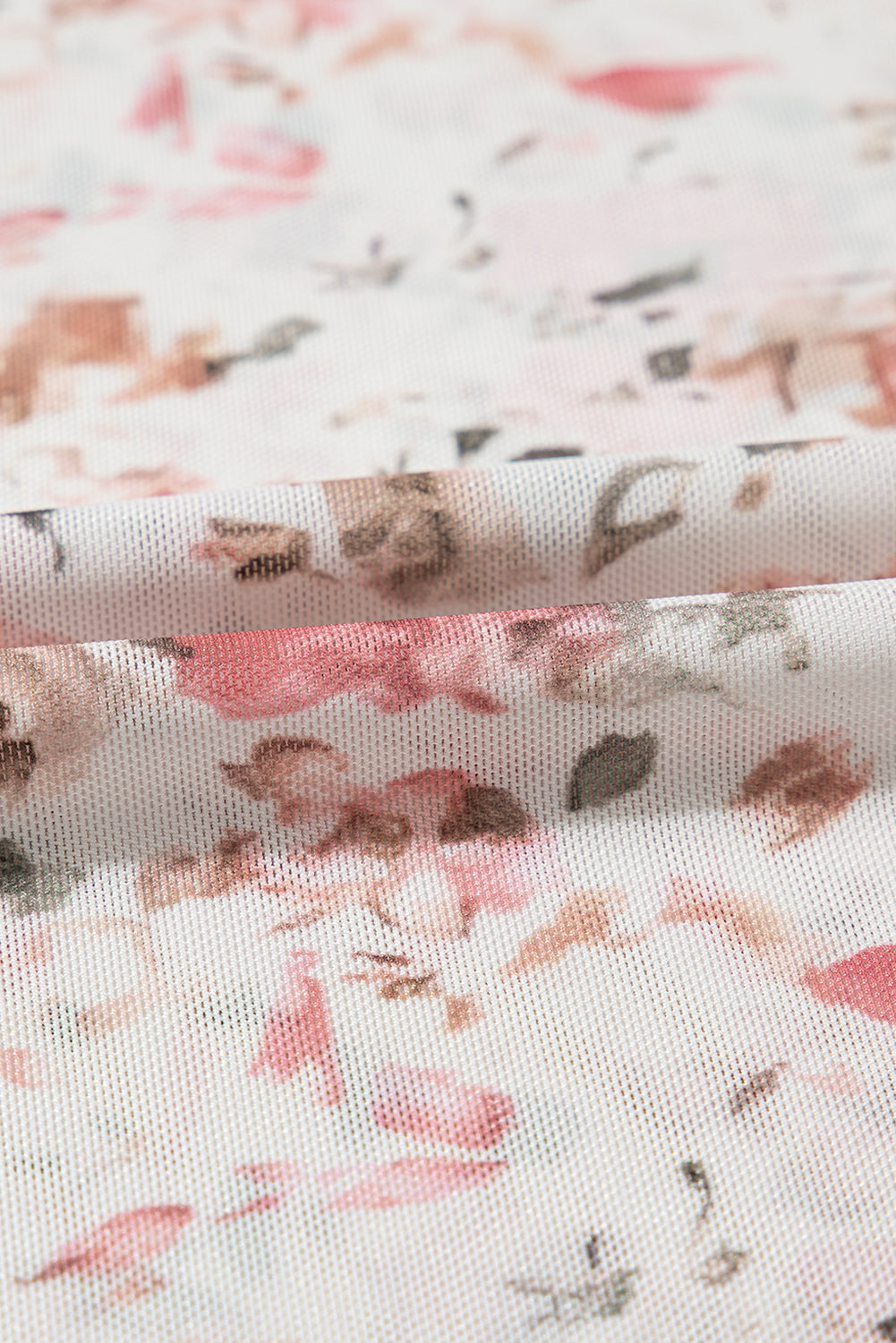 Ladies Pink Floral Long Sleeve High Neck Sheath Mesh Top