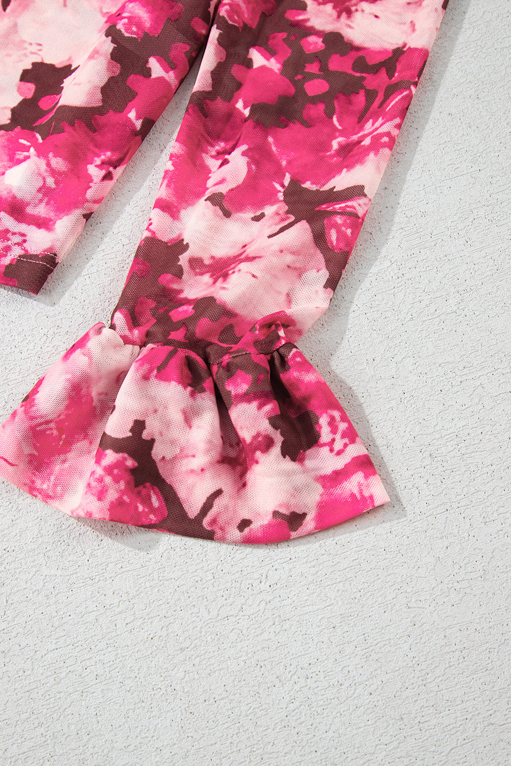 Ladies Rose Floral Mesh Flounce Sleeve Mock Neck Blouse