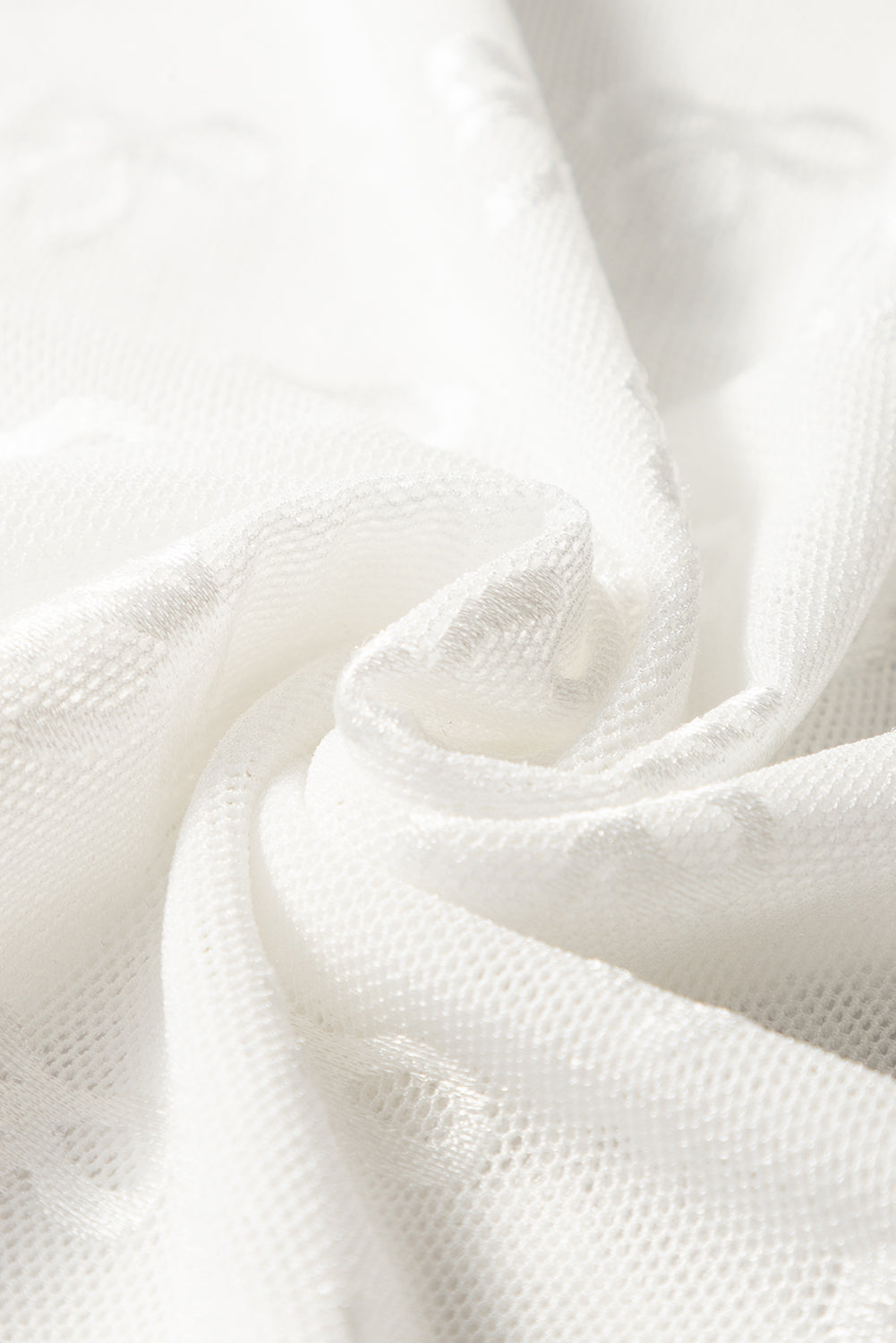 Ladies White Mesh Bow Pattern Long Sleeve Top