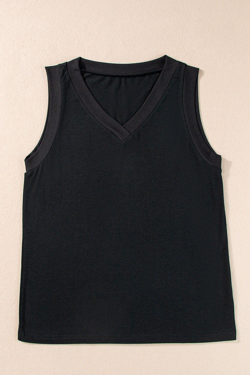 Ladies Black Ribbed V Neck Tank