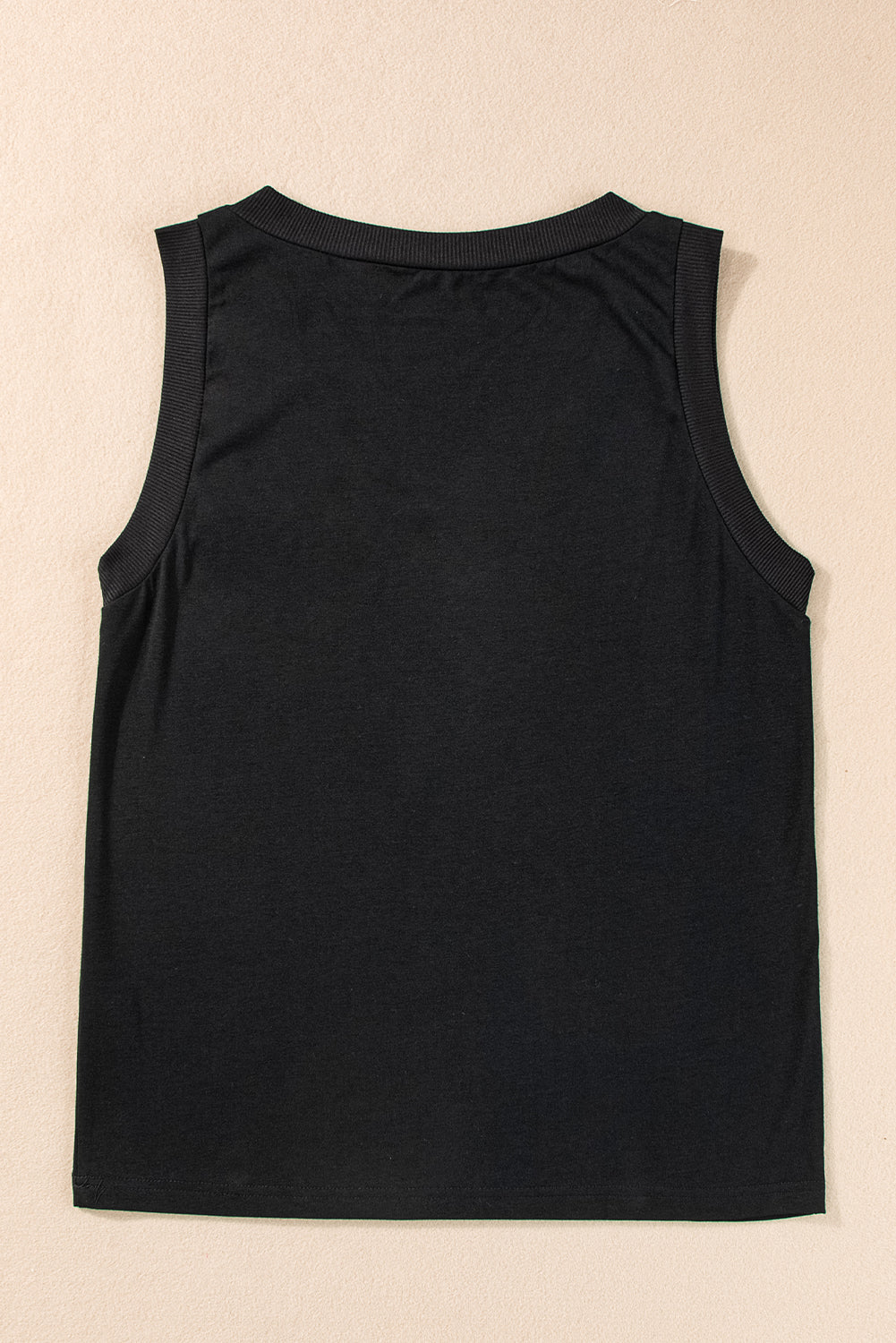 Ladies Black Ribbed V Neck Tank