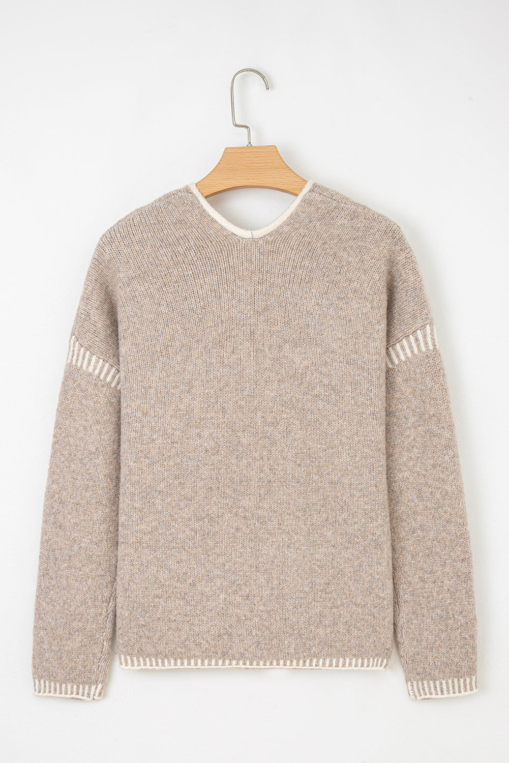 Ladies Pale Khaki Tied Front Drop Shoulder Chunky Casual Cardigan