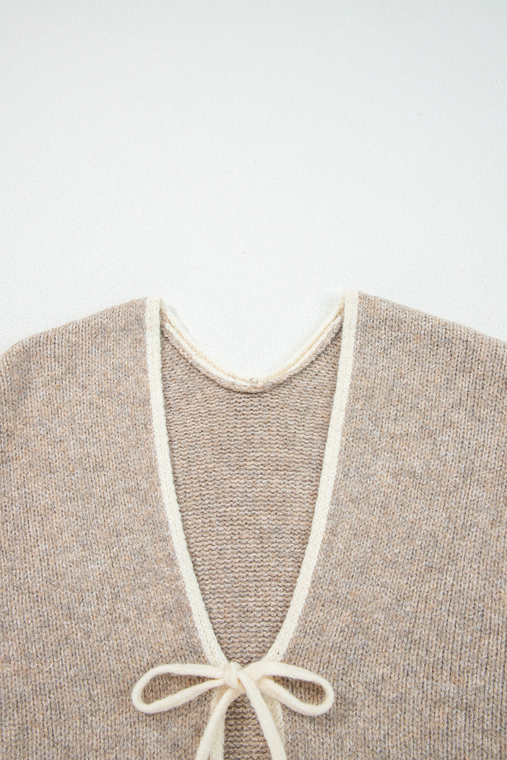 Ladies Pale Khaki Tied Front Drop Shoulder Chunky Casual Cardigan