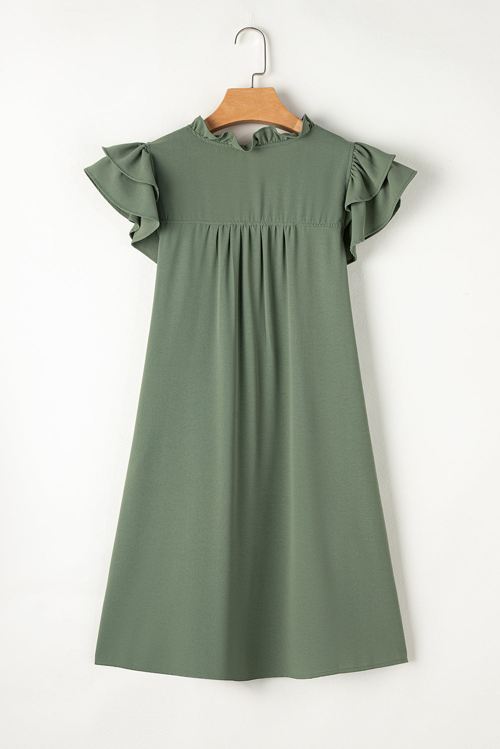 Ladies LDC Ruffle Sleeve V Neck Frilled Shift Dress-Mist Green
