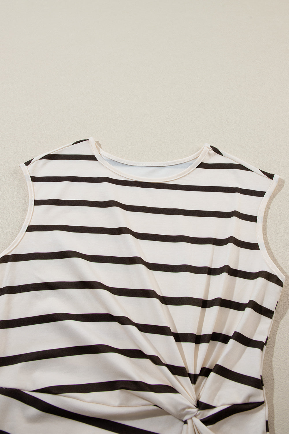 Ladies Khaki Stripe Twist Side Split Thigh Midi Dress