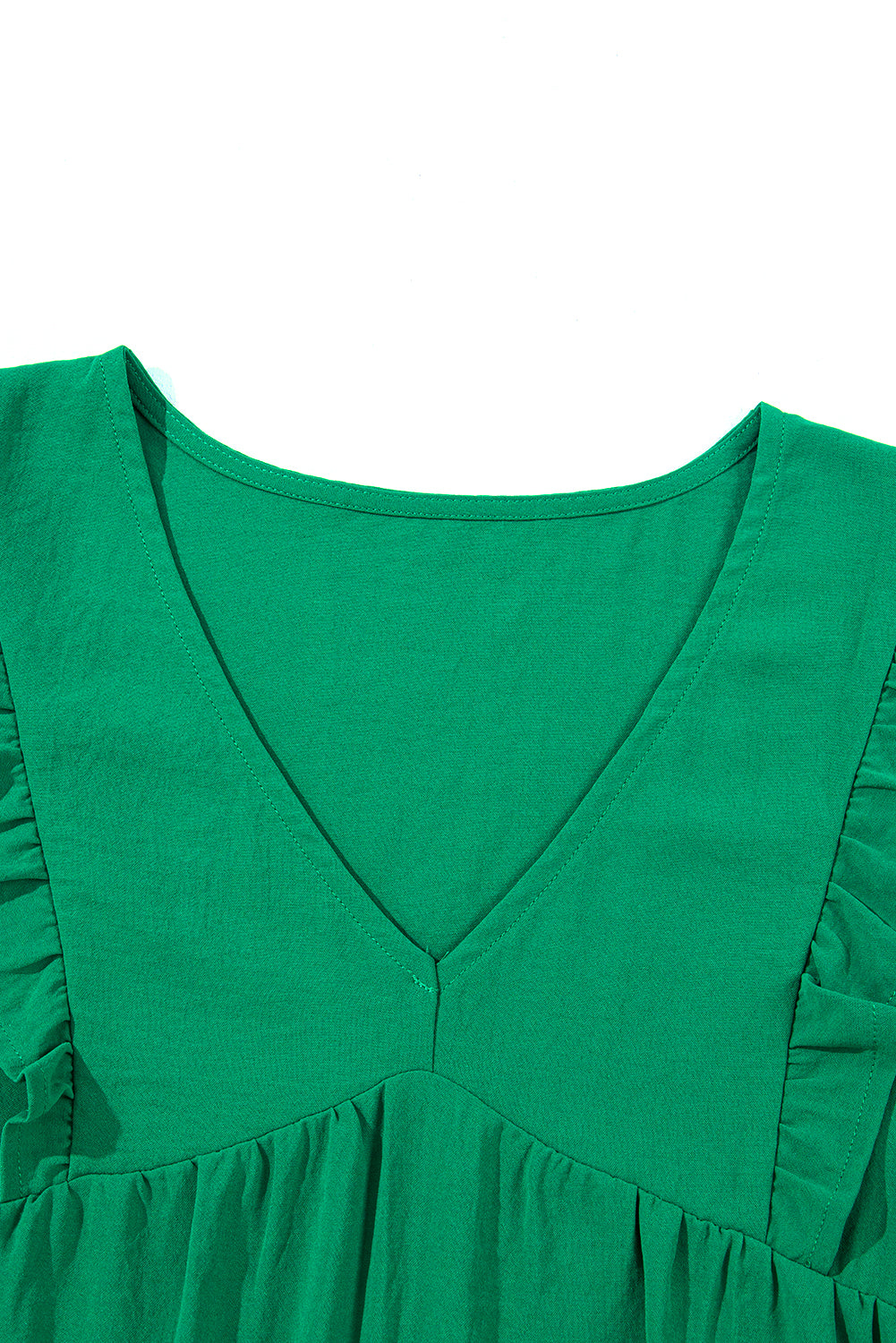 Ladies Bright Green Solid Color V Neck Ruffle Tiered Mini Dress