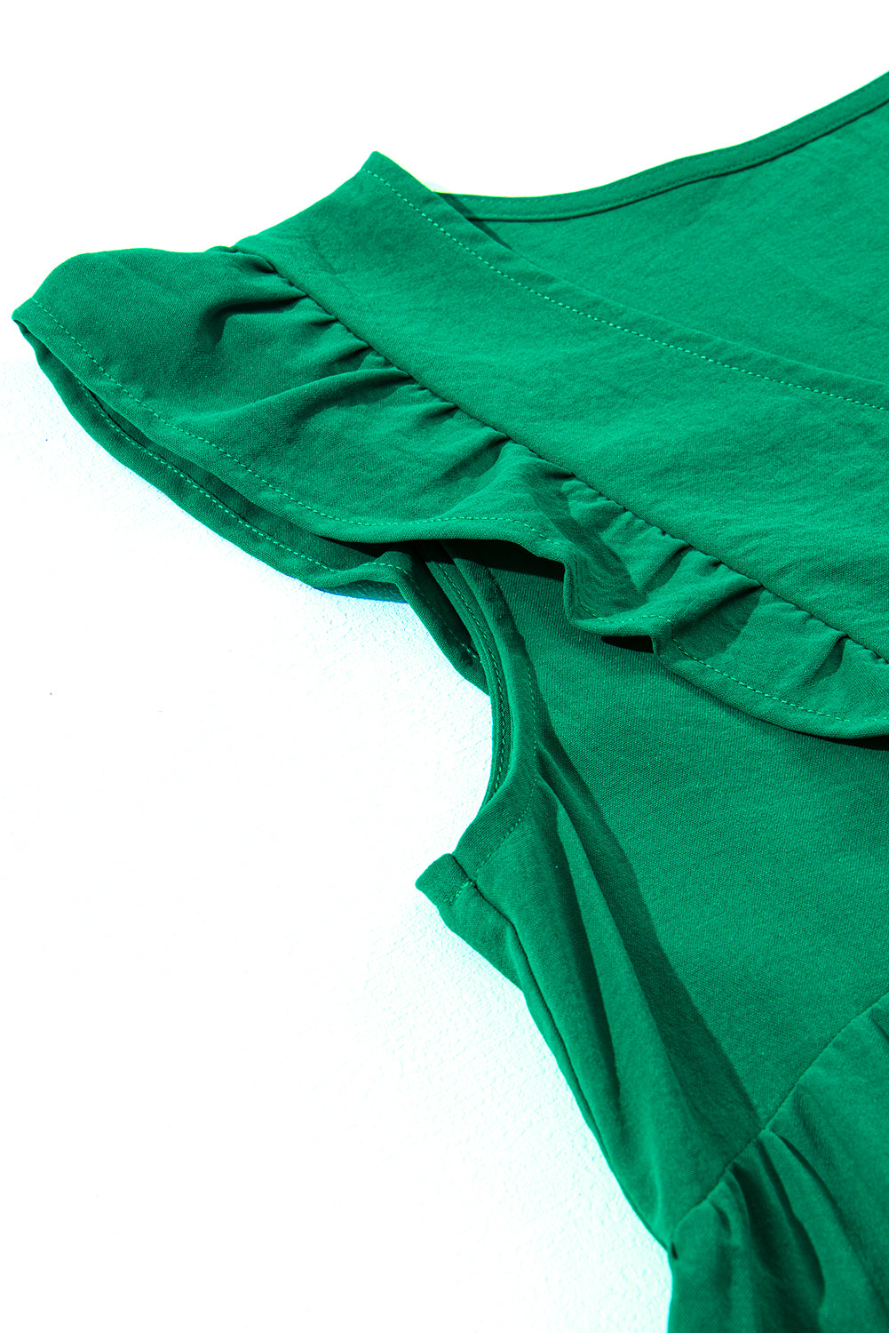 Ladies Bright Green Solid Color V Neck Ruffle Tiered Mini Dress